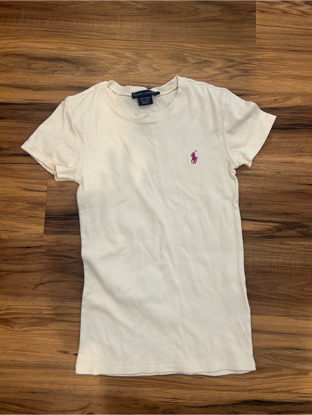 Ralph Lauren Cream Short-Sleeve Crewneck Tee with Pink Pony